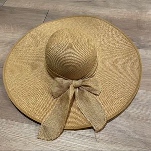 Lanzom 5.5 Inches Big Bowknot Straw Hat Large Floppy Khaki